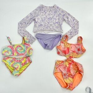 Girls One-Piece Wonder Nation Swimsuit Bundle Floral‎ Rash Guard Monokini Size 7